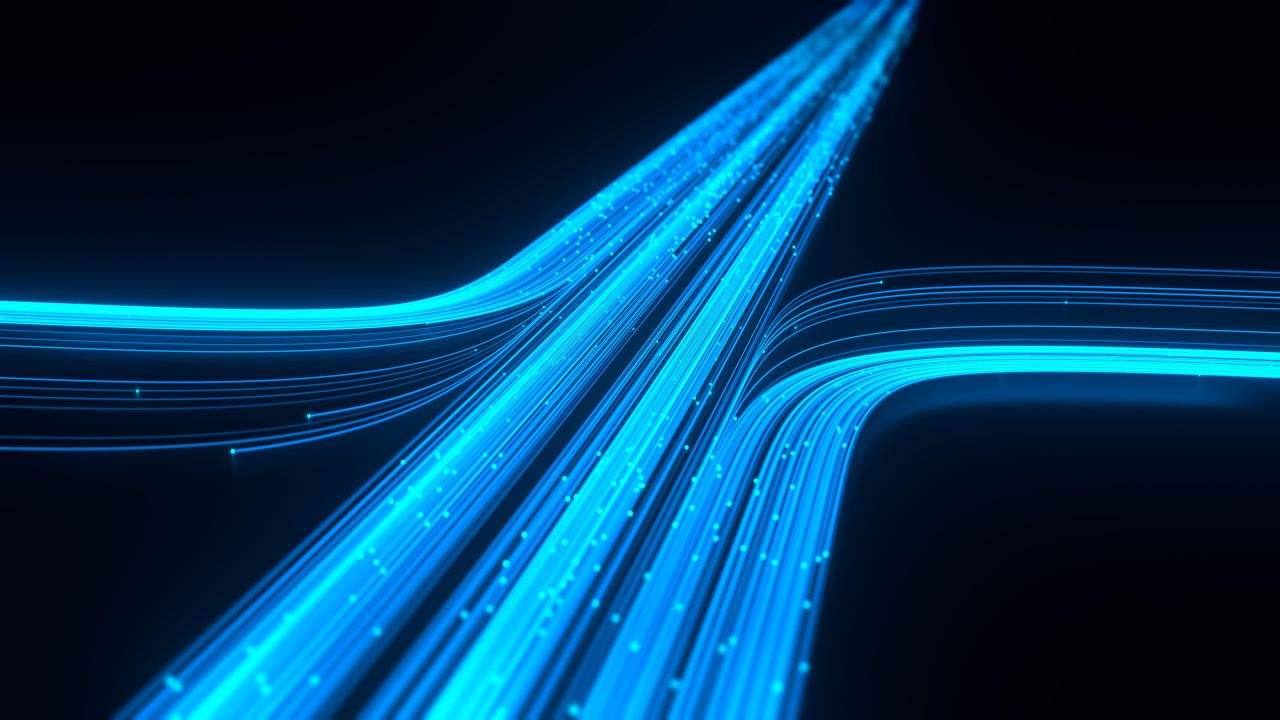Big data communication and AI technology concept. Illustration of high-speed internet connectivity, optical fibers, digital signals, neural network Big data communication and AI technology concept. Illustration of high-speed internet connectivity, optical fibers, digital signals, neural network
