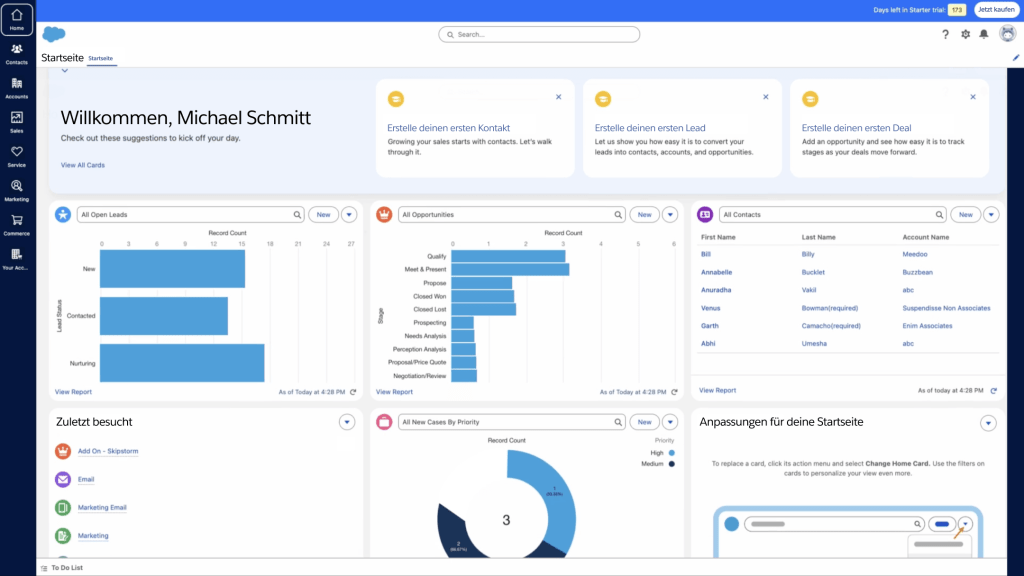 Eine Weboberfläche mit Salesforce-Starterdaten