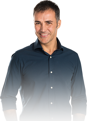 Man with navy button down shirt